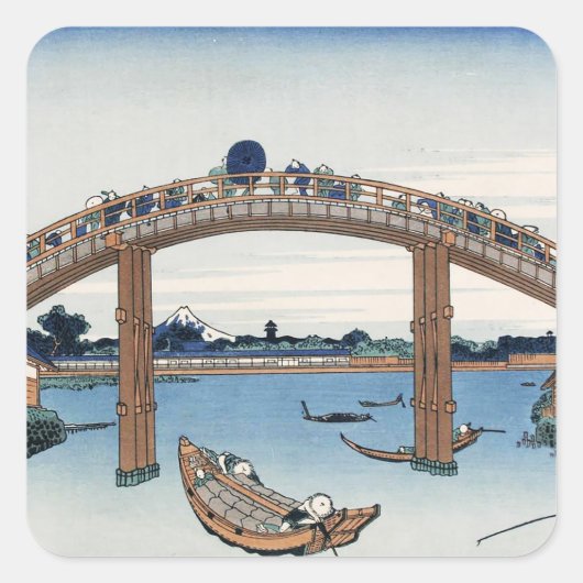 Housai Mount Fuji vanaf de brug onder Mannen Vierkante Sticker (Voorkant)