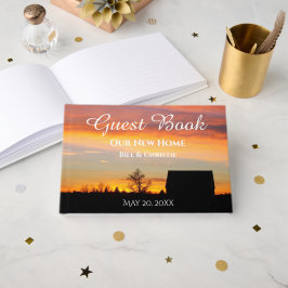 House and Colorful Sunset Photo Housewarming Gastenboek