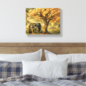House and Tree in Art Deco Canvas Afdruk (Insitu (Slaapkamer))