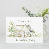 House and Trees New Address Flat Announcement Kaar Aankondiging (Staand voorkant)