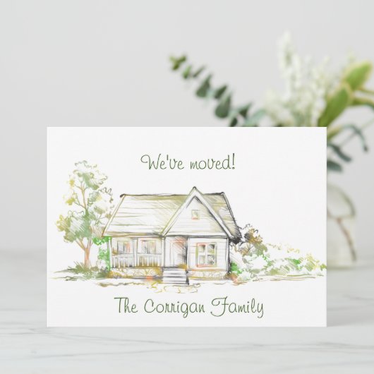 House and Trees New Address Flat Announcement Kaar Aankondiging (Staand voorkant)