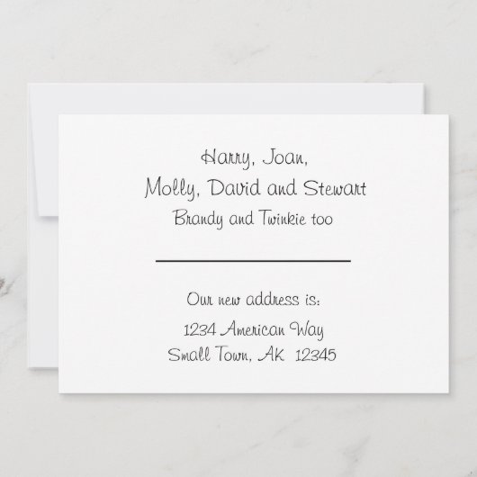 House and Trees New Address Flat Announcement Kaar Aankondiging (Achterkant)