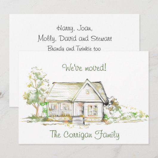 House and Trees New Address Flat Announcement Kaar Aankondiging (Voorkant / Achterkant)