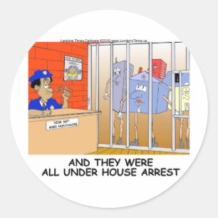 House Arrestation Funny Police Mokken Kaarten enz. Ronde Sticker