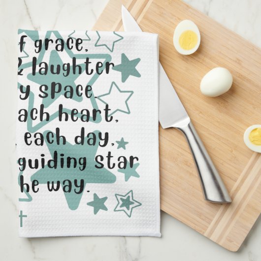 House Blessing Poem Teal Stars Theedoek (Quarter Fold)