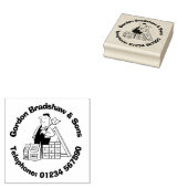 House Builder met bouwmaterialen. Rubberstempel (Gestempeld)