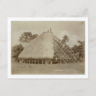 House Building in Samoa, c.1875 (sepia foto) Briefkaart