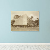 House Building in Samoa, c.1875 (sepia foto) Canvas Afdruk (Insitu (Houten vloer))