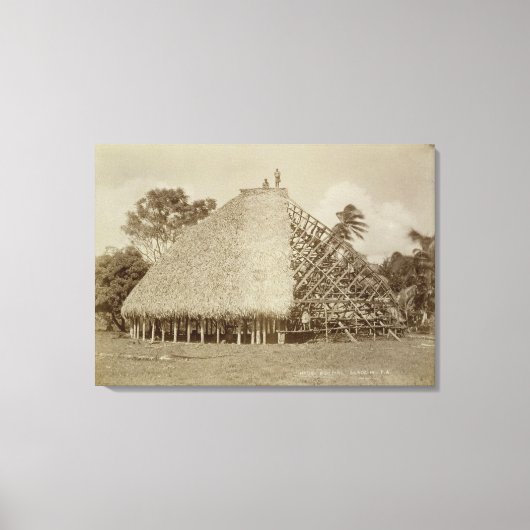 House Building in Samoa, c.1875 (sepia foto) Canvas Afdruk (Voorkant)