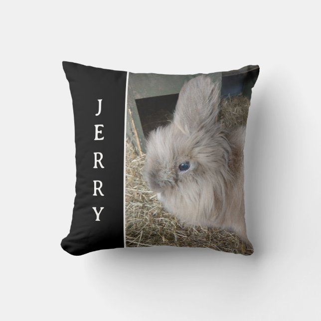 House Bunny Black Custom Photo and Name Throw Pill Kussen (Voorkant)