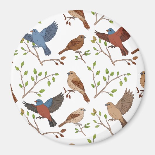 House Bunting Birds Square Pattern Magneet (Voorkant)