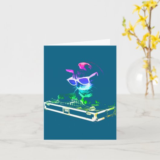 House Cat Rainbow Dj Cat Kaart (Gele Bloem)