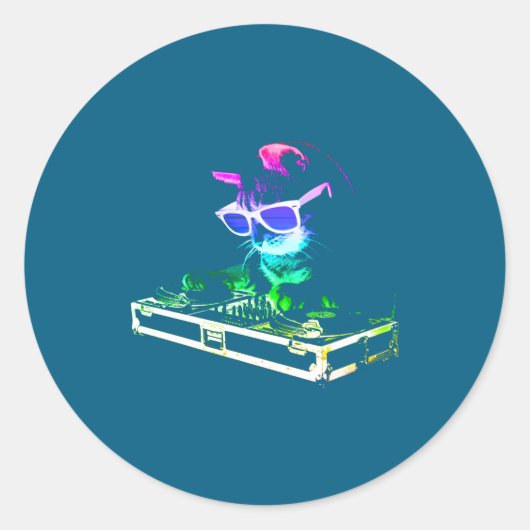House Cat Rainbow Dj Cat  Ronde Sticker (Voorkant)