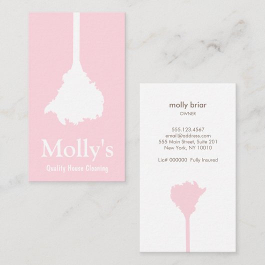 House Cleaner Pink Feather Duster Cleaning Service Visitekaartje (Voorkant / Achterkant)