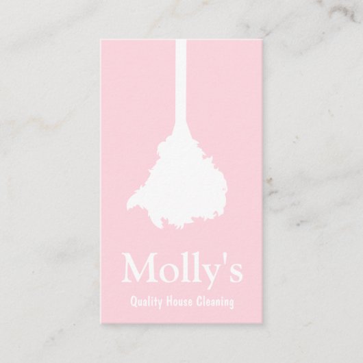 House Cleaner Pink Feather Duster Cleaning Service Visitekaartje (Voorkant)
