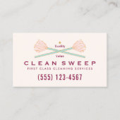 House Cleaner Services Crossed Pink Mops Visitekaartje (Voorkant)