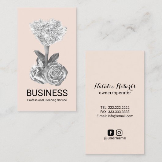House Cleaning Blush Pink Silver House Keeping Visitekaartje (Voorkant / Achterkant)