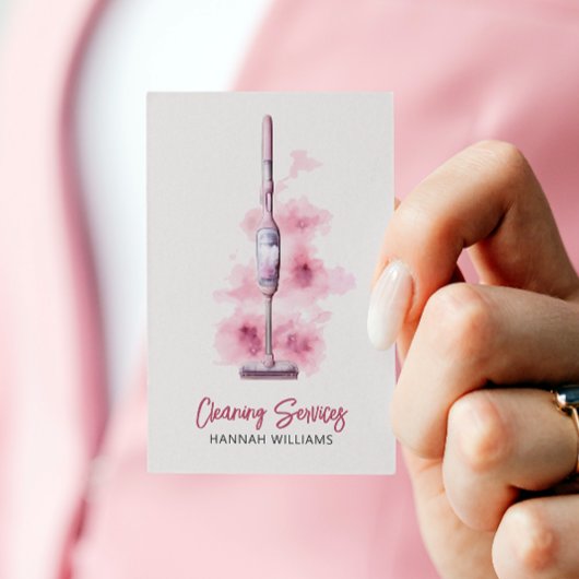 House Cleaning Blush Roze Stofzuiger QR-code Visitekaartje