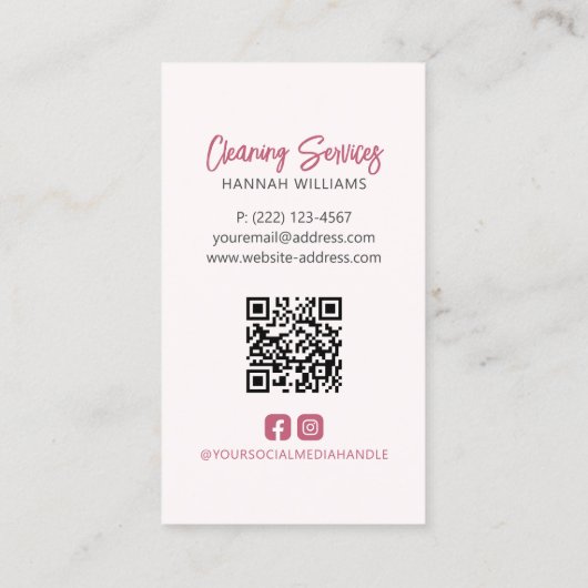 House Cleaning Blush Roze Stofzuiger QR-code Visitekaartje (Achterkant)