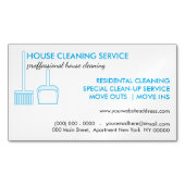 House Cleaning Broom Logo Blue Magnetisch Visitekaartje (Voorkant)