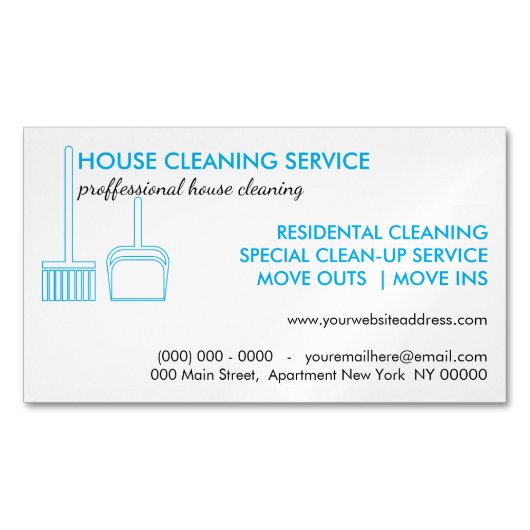 House Cleaning Broom Logo Blue Magnetisch Visitekaartje (Voorkant)