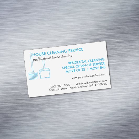 House Cleaning Broom Logo Blue Magnetisch Visitekaartje (Voorbeeld)