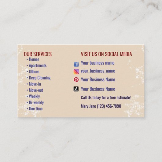 House Cleaning Business Cards Visitekaartje (Achterkant)