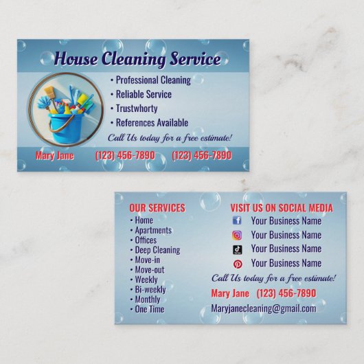 House Cleaning Business Cards Visitekaartje (Voorkant / Achterkant)