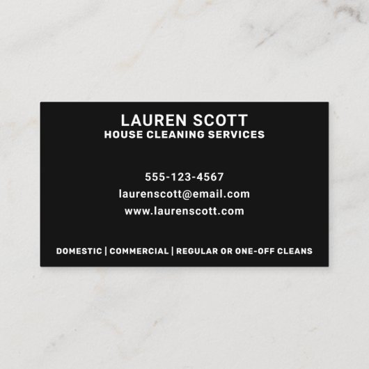 House Cleaning Cleaner Eenvoudig Minimalistisch Zw Visitekaartje (Achterkant)
