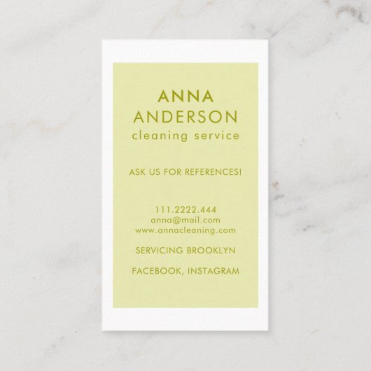 House Cleaning Home Services Minimal Green Visitekaartje (Achterkant)