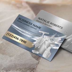 House Cleaning Housekeeping Modern Dusty Blue Visitekaartje