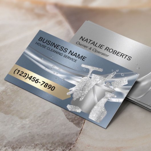 House Cleaning Housekeeping Modern Dusty Blue Visitekaartje