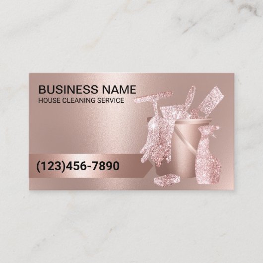 House Cleaning Housekeeping Modern Roos Gold Busin Visitekaartje (Voorkant)