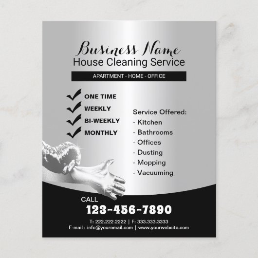 House Cleaning Housekeeping Service Modern Silver Flyer (Voorkant)