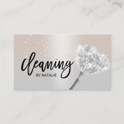 House Cleaning Housekeeping Service Modern Silver Visitekaartje (Voorkant)