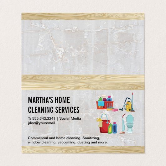 House Cleaning Icons | Achtergrond geschikt hout Visitekaartje (Buitenkant ongevouwen)