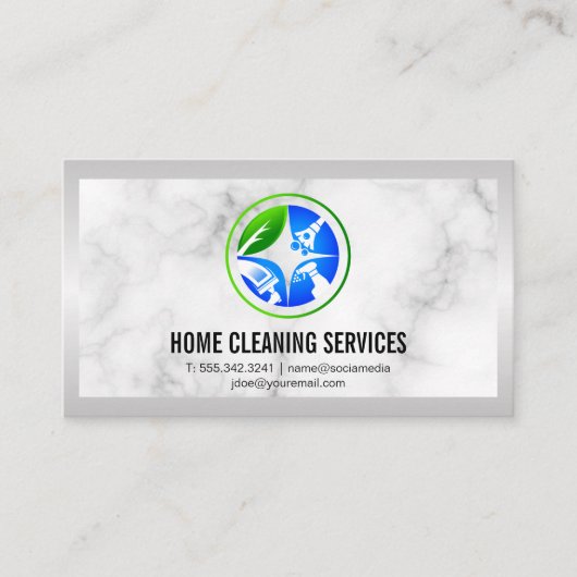 House Cleaning Icons | Achtergrond marmer Metal Visitekaartje (Voorkant)