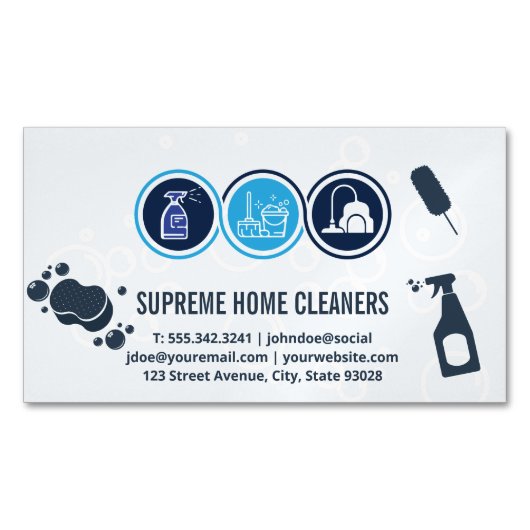House Cleaning Icons | Schoonmaakmiddelen Magnetisch Visitekaartje (Voorkant)