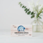 House Cleaning Logo | Achtergrond Wooden Boards Visitekaartje (Staand voorkant)