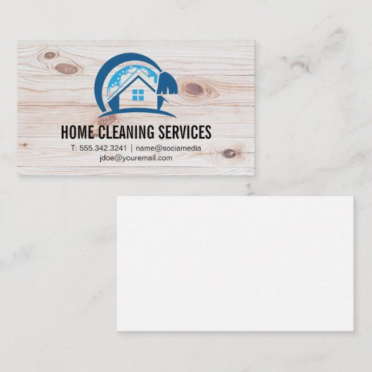 House Cleaning Logo | Achtergrond Wooden Boards Visitekaartje (Voorkant / Achterkant)