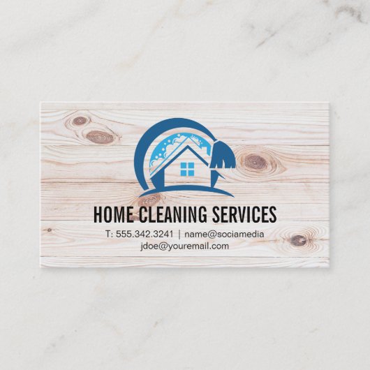House Cleaning Logo | Achtergrond Wooden Boards Visitekaartje (Voorkant)