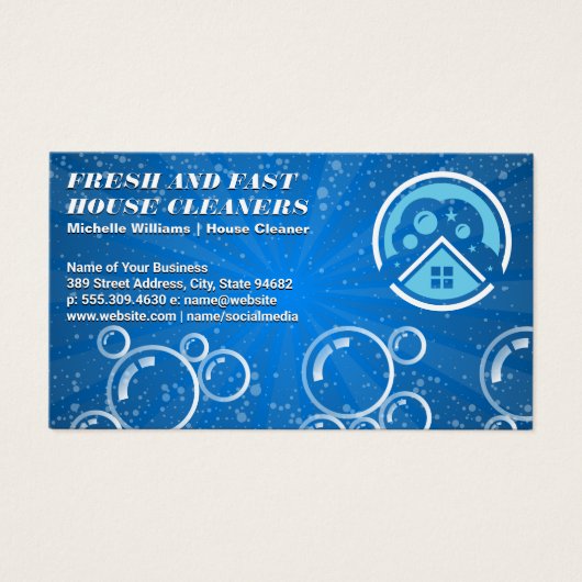 House Cleaning Logo | Bubbles Visitekaartje (Voorkant)