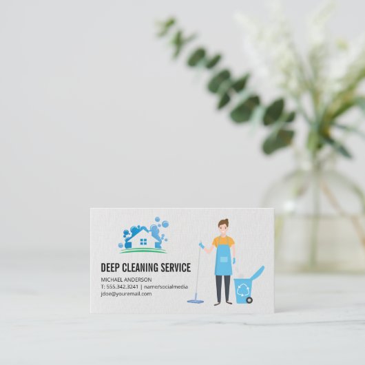 House Cleaning Logo | Cleaner Lady Visitekaartje (Staand voorkant)