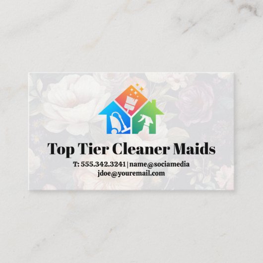 House Cleaning Logo | Korte achtergrond Visitekaartje (Voorkant)