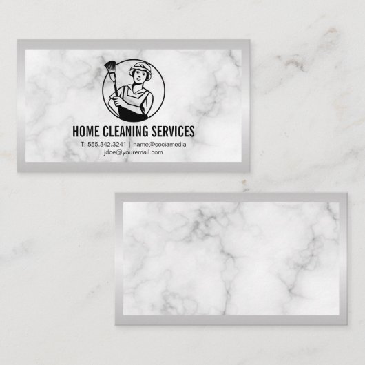 House Cleaning Logo | Marmer | Metaalgrens Visitekaartje (Voorkant / Achterkant)