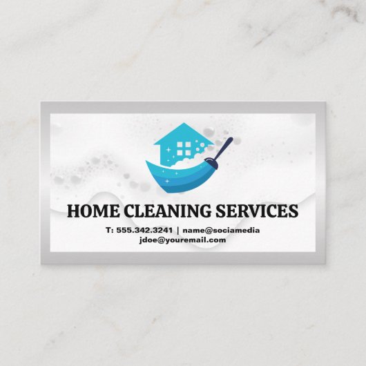 House Cleaning Logo | Zeep Suds Bubbles Visitekaartje (Voorkant)