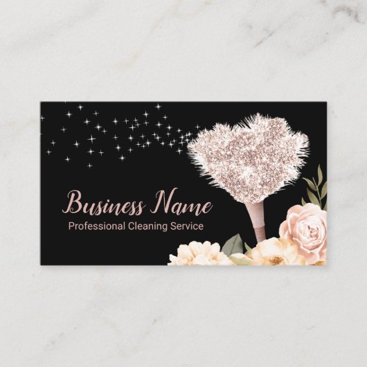 House Cleaning Maid Service Floral Feather Duster Visitekaartje (Voorkant)