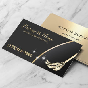 House Cleaning Maid Service Modern Black & Gold Visitekaartje