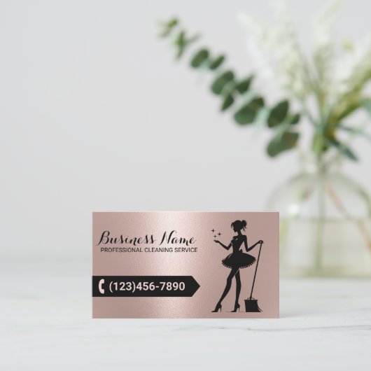 House Cleaning Maid Service Modern Roos Gold Visitekaartje (Staand voorkant)