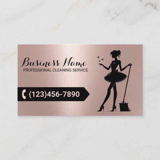 House Cleaning Maid Service Modern Roos Gold Visitekaartje (Voorkant)